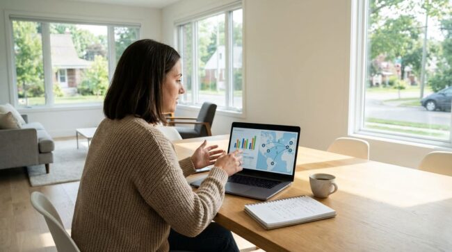 Persona comparando precios de vuelos en su laptop para elegir el aeropuerto de salida más barato
